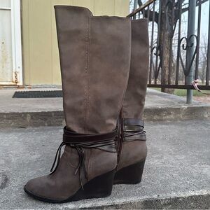 Rampage Taupe Wedge Heel Boots